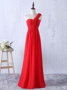 Red Lace Up One Shoulder Hand Made Flower Damas Dress Chiffon Sleeveless