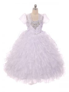 Ball Gowns Pageant Gowns For Girls White Straps Organza Sleeveless Floor Length Lace Up