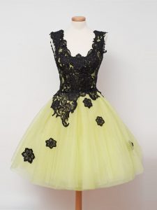 Noble Yellow Straps Zipper Lace Quinceanera Dama Dress Sleeveless