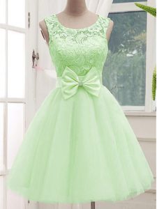 Lace and Bowknot Quinceanera Dama Dress Yellow Green Lace Up Sleeveless Knee Length