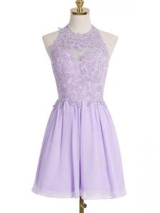On Sale Lavender Lace Up Quinceanera Court Dresses Lace Sleeveless Knee Length