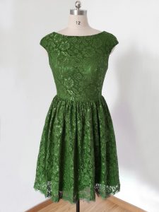 Custom Made Olive Green Lace Lace Up Scoop Cap Sleeves Knee Length Quinceanera Dama Dress Lace