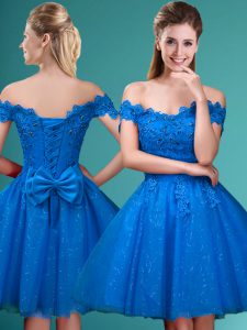 Off The Shoulder Sleeveless Tulle Dama Dress for Quinceanera Lace and Belt Lace Up