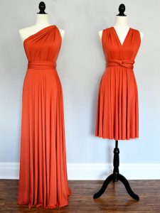 Floor Length Empire Sleeveless Orange Red Vestidos de Damas Lace Up