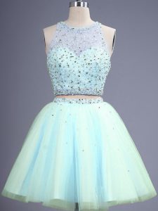 Knee Length Light Blue Damas Dress Scoop Sleeveless Zipper