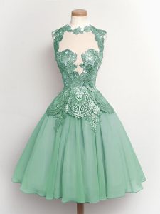 Sophisticated Light Blue Sleeveless Knee Length Lace Lace Up Quinceanera Court Dresses