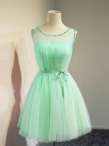 Apple Green Sleeveless Tulle Lace Up Vestidos de Damas for Prom and Party