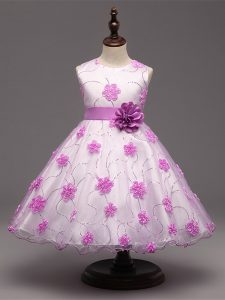 Scoop Sleeveless Tulle Kids Pageant Dress Appliques Zipper