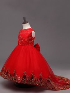 Charming High Low Red Little Girls Pageant Dress Wholesale Scoop Sleeveless Zipper