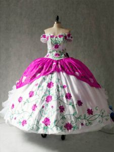 Graceful Organza and Taffeta Cap Sleeves Floor Length Ball Gown Prom Dress and Embroidery and Ruffles