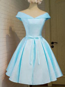 Vintage Aqua Blue Cap Sleeves Belt Knee Length Dama Dress
