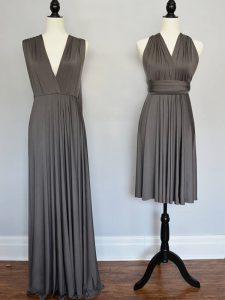 Ruching Quinceanera Dama Dress Grey Lace Up Sleeveless Floor Length
