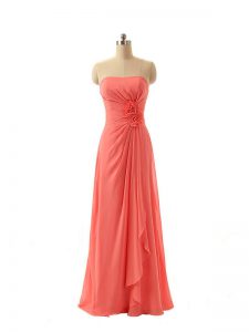 Elegant Strapless Sleeveless Chiffon Dama Dress for Quinceanera Hand Made Flower Zipper