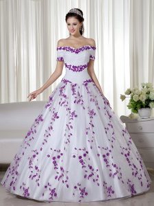 Short Sleeves Embroidery Lace Up Quinceanera Dress