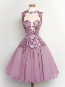 Lilac Lace Up Quinceanera Court of Honor Dress Lace Sleeveless Knee Length