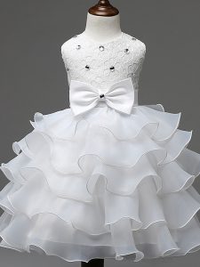 Ball Gowns Child Pageant Dress White Scoop Organza Sleeveless Knee Length Zipper