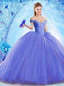 Glorious Blue Quinceanera Dress Organza Brush Train Sleeveless Beading