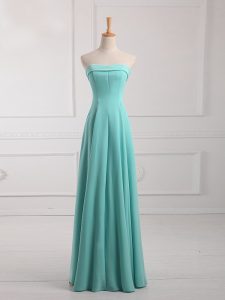 Sleeveless Floor Length Ruching Lace Up Damas Dress with Aqua Blue