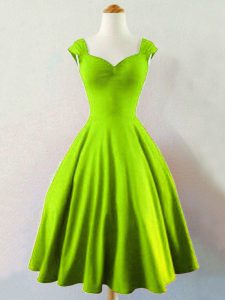 Sleeveless Mini Length Ruching Lace Up Dama Dress for Quinceanera with Yellow Green