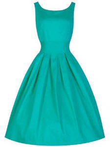 Latest Knee Length Turquoise Dama Dress for Quinceanera Scoop Sleeveless Lace Up