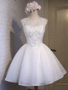 Beauteous Mini Length Lace Up Quinceanera Dama Dress White for Prom and Party and Wedding Party with Lace