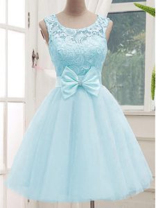 Aqua Blue Scoop Neckline Lace Court Dresses for Sweet 16 Sleeveless Lace Up