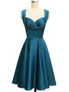 Perfect Knee Length Teal Quinceanera Court of Honor Dress Taffeta Sleeveless Ruching