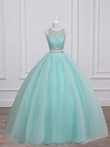 Aqua Blue Lace Up Sweet 16 Dresses Beading Sleeveless Floor Length