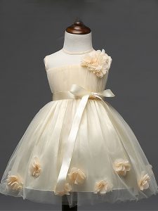 Scoop Sleeveless Zipper Glitz Pageant Dress Champagne Tulle