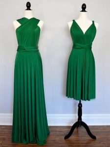 Custom Fit Dark Green Empire Ruching Court Dresses for Sweet 16 Lace Up Chiffon Sleeveless Floor Length