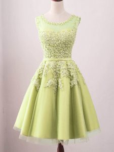 Yellow Lace Up Dama Dress for Quinceanera Lace Sleeveless Knee Length