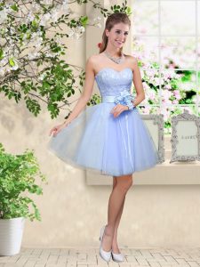 Delicate Lavender Sweetheart Neckline Lace and Belt Dama Dress for Quinceanera Sleeveless Lace Up
