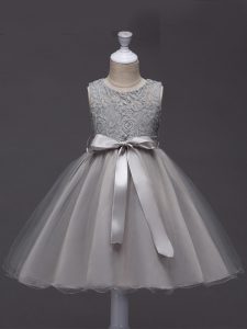 High End Tulle Sleeveless Knee Length Pageant Dress for Teens and Lace and Belt