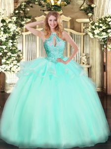 Low Price Halter Top Sleeveless Tulle Quinceanera Dresses Beading Lace Up