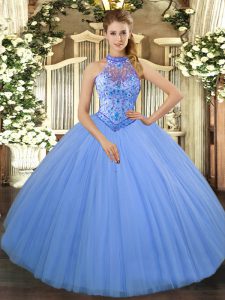 Tulle Sleeveless Floor Length Sweet 16 Dress and Beading and Embroidery