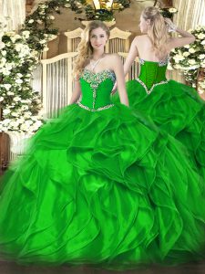 Fabulous Sleeveless Beading and Ruffles Lace Up Quince Ball Gowns