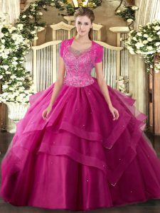 Sleeveless Clasp Handle Floor Length Beading and Ruffles 15 Quinceanera Dress