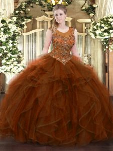 Tulle Sleeveless Floor Length Sweet 16 Quinceanera Dress and Beading and Ruffles