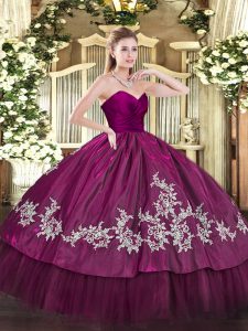 Eye-catching Sweetheart Sleeveless Zipper 15 Quinceanera Dress Fuchsia Organza and Taffeta