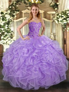 Hot Sale Lavender Sleeveless Tulle Lace Up Vestidos de Quinceanera for Military Ball and Sweet 16 and Quinceanera