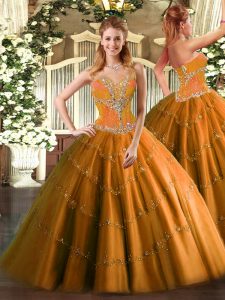 Sweetheart Sleeveless Lace Up Quinceanera Dress Orange Tulle