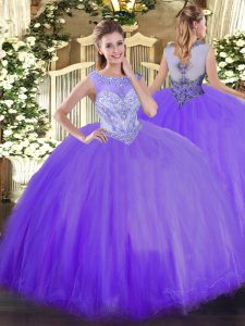 Smart Scoop Sleeveless Vestidos de Quinceanera Floor Length Beading Lavender Tulle