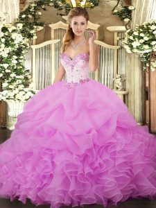 Superior Organza Sweetheart Sleeveless Lace Up Beading and Ruffles and Pick Ups 15 Quinceanera Dress in Lilac