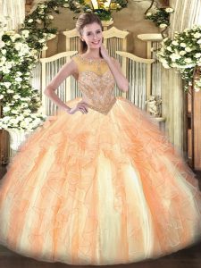 Multi-color 15 Quinceanera Dress Sweet 16 and Quinceanera with Beading and Ruffles Scoop Sleeveless Lace Up