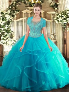 Sleeveless Clasp Handle Floor Length Beading and Ruffled Layers Quinceanera Gowns