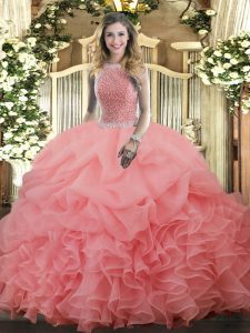 Sleeveless Beading and Ruffles and Pick Ups Lace Up Sweet 16 Quinceanera Dress