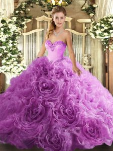 Sweetheart Sleeveless Fabric With Rolling Flowers Quince Ball Gowns Beading Lace Up