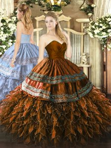 Glittering Sleeveless Embroidery and Ruffles Zipper Quinceanera Gown