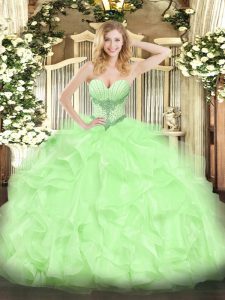 Hot Sale Sweetheart Sleeveless Ball Gown Prom Dress High Low Beading and Ruffles Yellow Green Organza