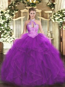 Pretty Sleeveless Lace Up Floor Length Ruffles and Sequins Sweet 16 Dresses